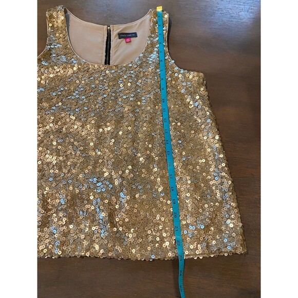 Vince Camuto Tank Top Gold Sequined Size XS Back Zip Polished Rocker Loose Fit - Picture 6 of 13